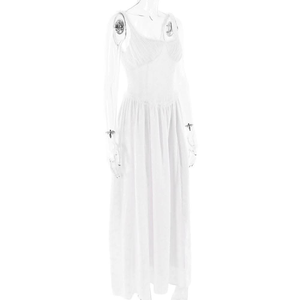 Sweetheart neck ruched textured ruffle cami maxi dress-final-sale  | Festival Outfits Women