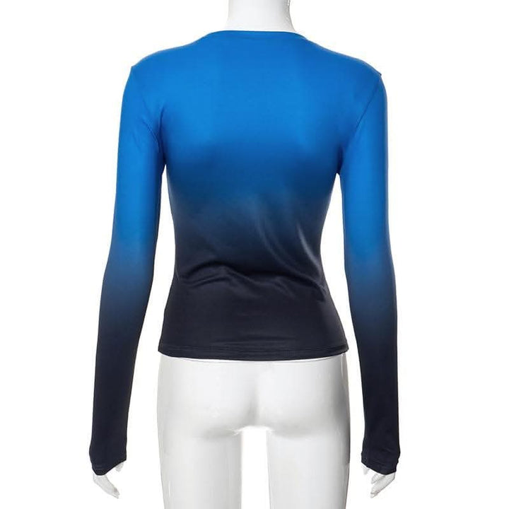 Gradient long sleeve contrast crewneck top-final-sale
