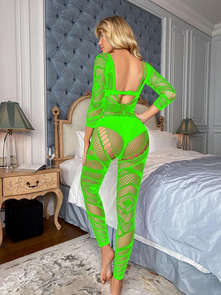Long sleeve hollow out net backless bodystocking  | Festival Outfits Women