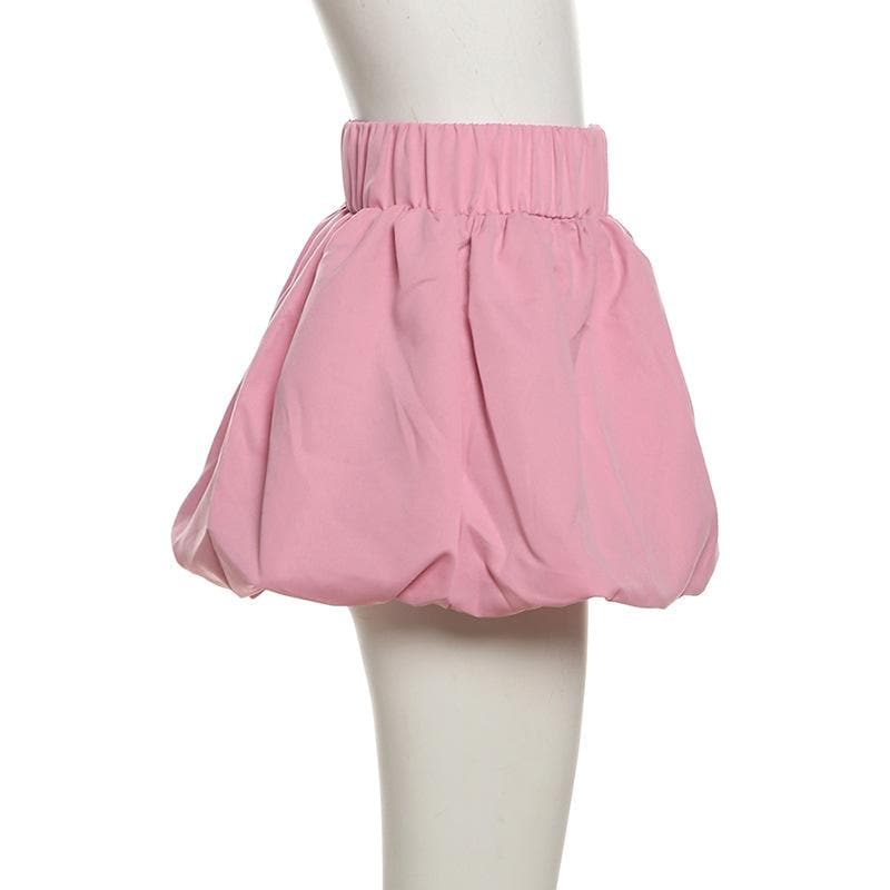 Ruched high rise solid bubble mini skirt  | Festival Outfits Women