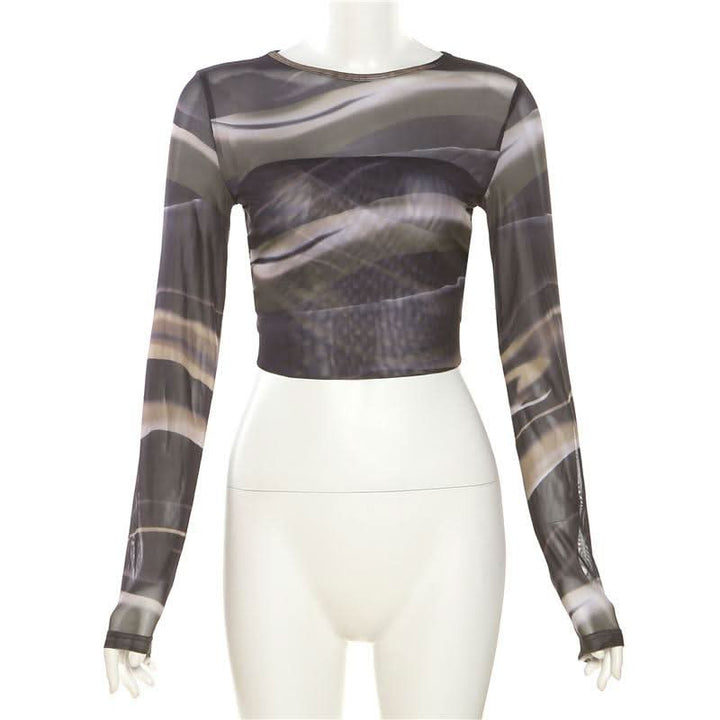 Long sleeve crewneck mesh backless crop top | Mesh Long Sleeve Crop Top  | Festival Outfits Women