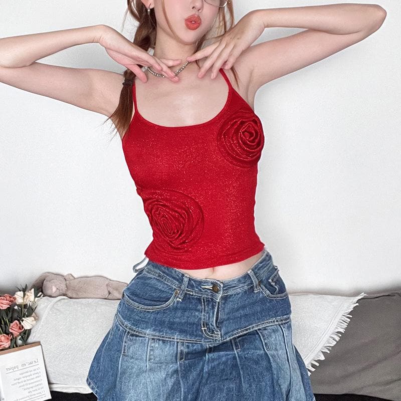 Kayan ado na fure na u neck glitter cami top | Kayan bikin mata