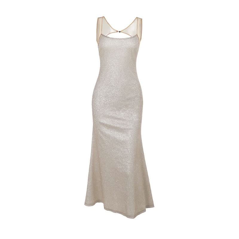 Glitter u neck backless cami maxi dress  | Festival Outfits Women