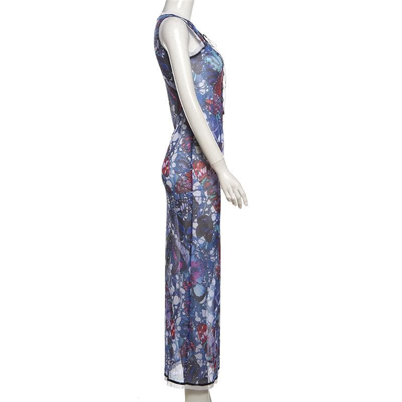 Riga mai laushi mara hannu da aka buga da maxi mai sheƙi | Kayan Biki na Mata