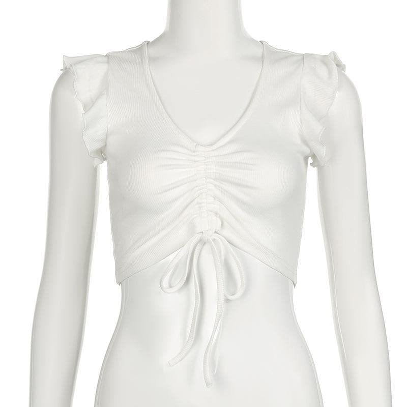 Riga mai kauri da aka yi da ribbed crop top | Kayan Biki na Mata