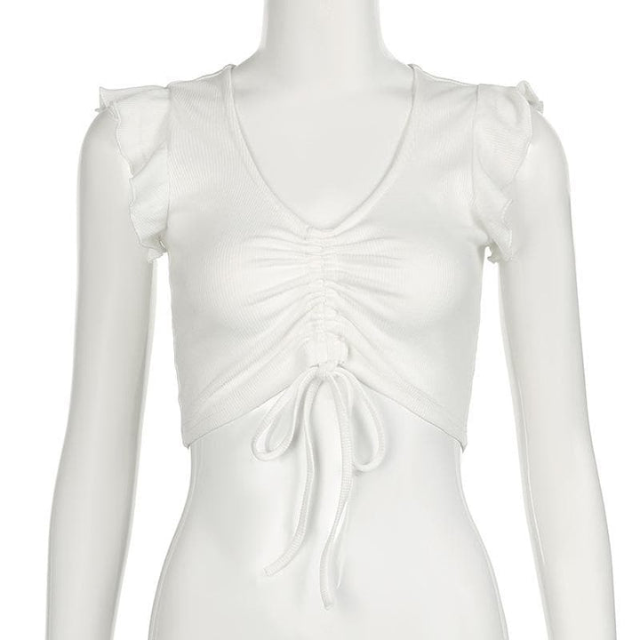 Riga mai kauri da aka yi da ribbed crop top | Kayan Biki na Mata