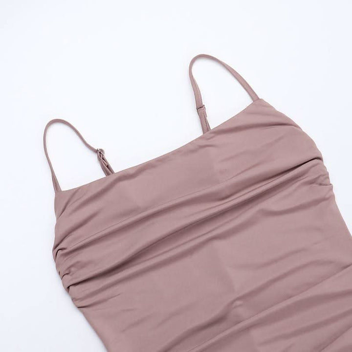 Ruched slit square neck solid cami maxi dress  | Festival Outfits Women