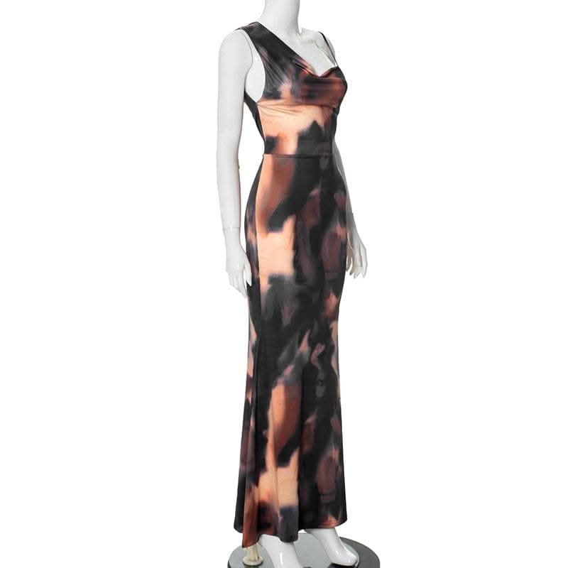Cowl neck tie dye print backless cami maxi dress-final-sale  | Festival Outfits Women