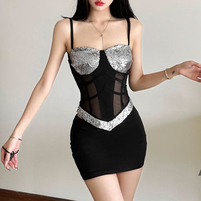Glitter v neck mesh backless cami top  | Festival Outfits Women