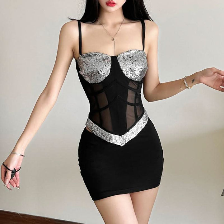 Glitter v neck mesh backless cami top  | Festival Outfits Women
