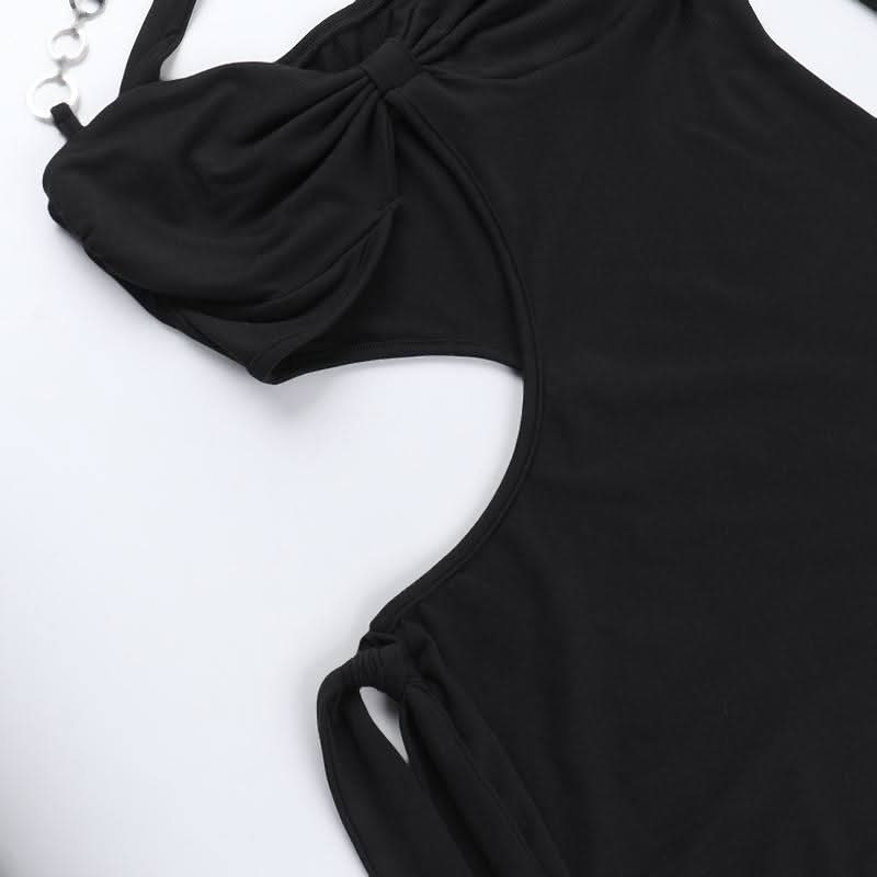 Irregular long sleeve hollow out o ring cut out mini dress  | Festival Outfits Women