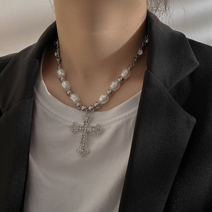 Beaded cross pendant rhinestone necklace  | Festival Outfits Women