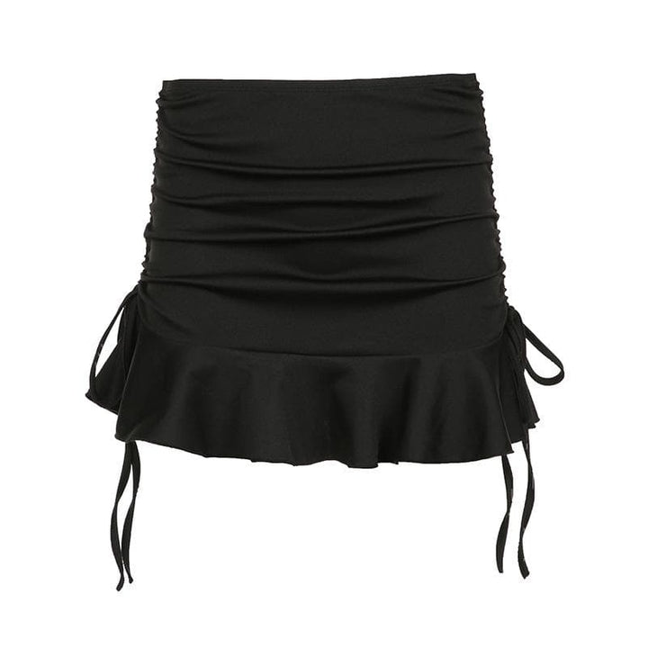 Ruched drawstring A line solid mini skirt  | Festival Outfits Women