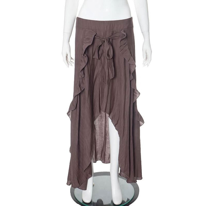 Ruffle knotted zip-up maxi skirt  | Festival Outfits Women