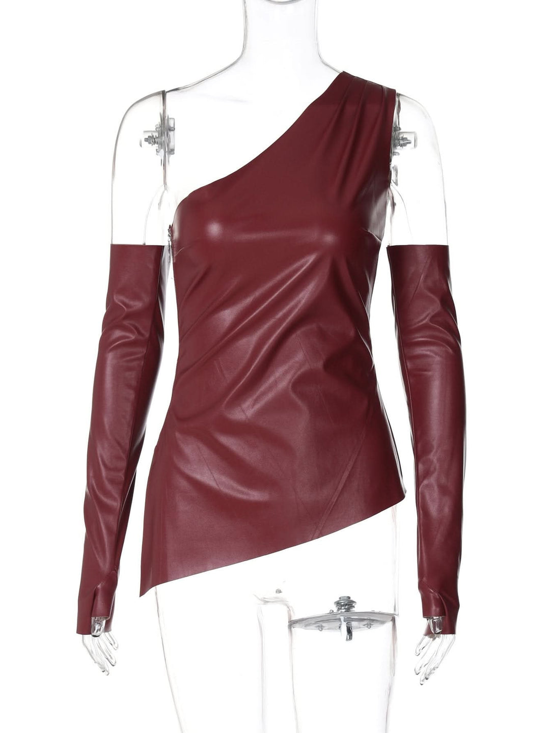 PU leather one shoulder gloves top  | Festival Outfits Women-final-sale