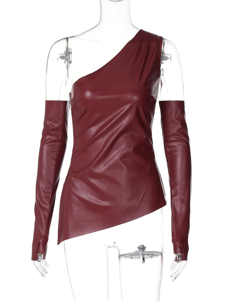 PU leather one shoulder gloves top  | Festival Outfits Women-final-sale