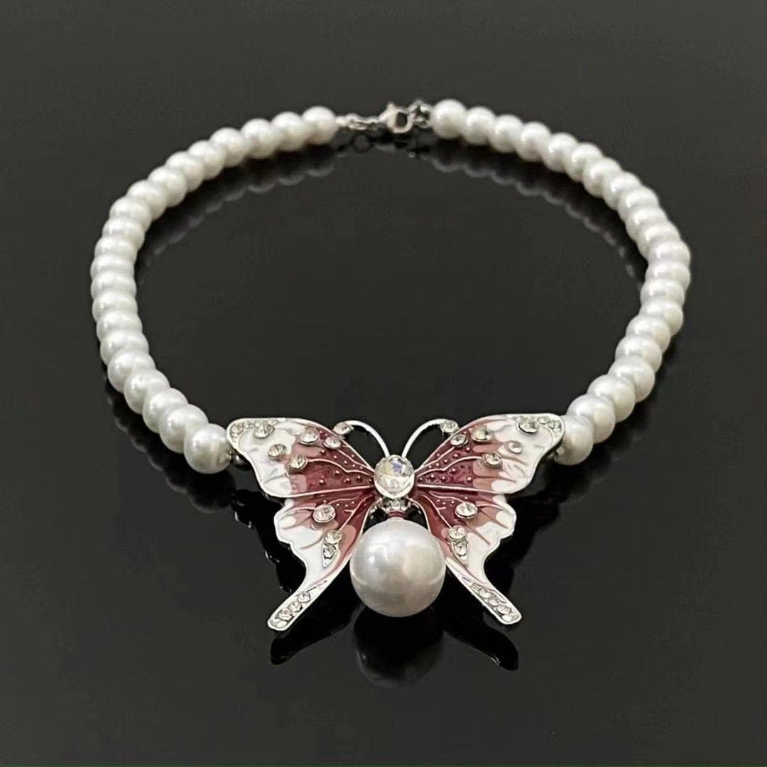 Red butterfly faux pearl choker necklace  | Festival Outfits Women