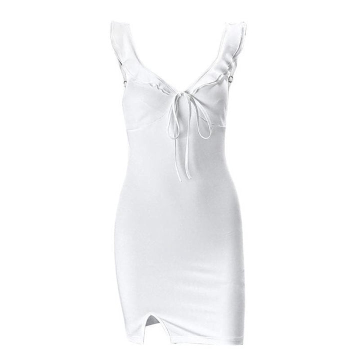 V neck slit knotted backless cami mini dress  | Festival Outfits Women