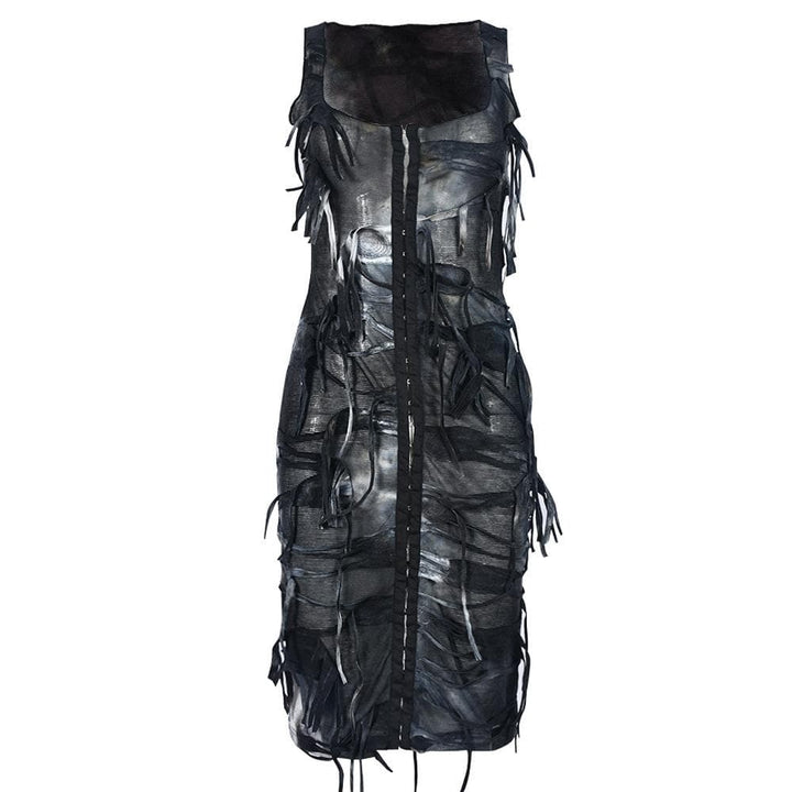 Tie dye button tassels square neck tank midi dress  | Festival Outfits Women