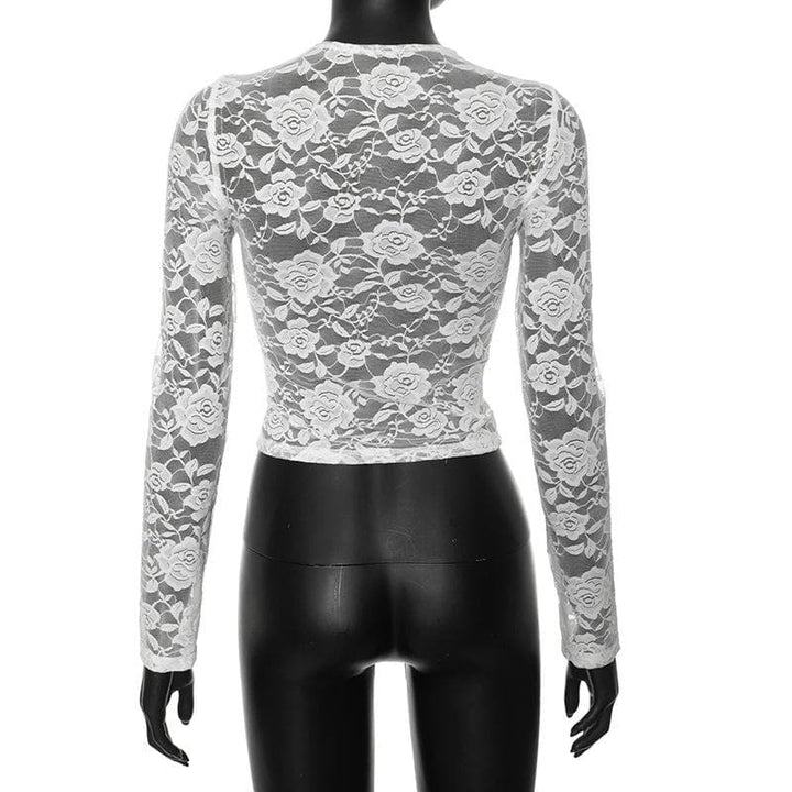 Long sleeve lace knotted crop top  | Festival Outfits Women