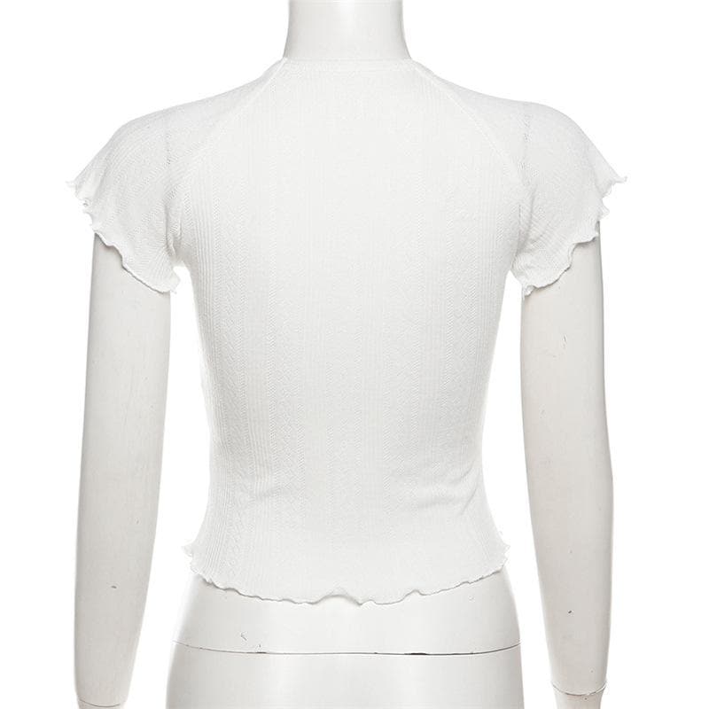 Short sleeve textured bowknot ruffle top  | Festival Outfits Women