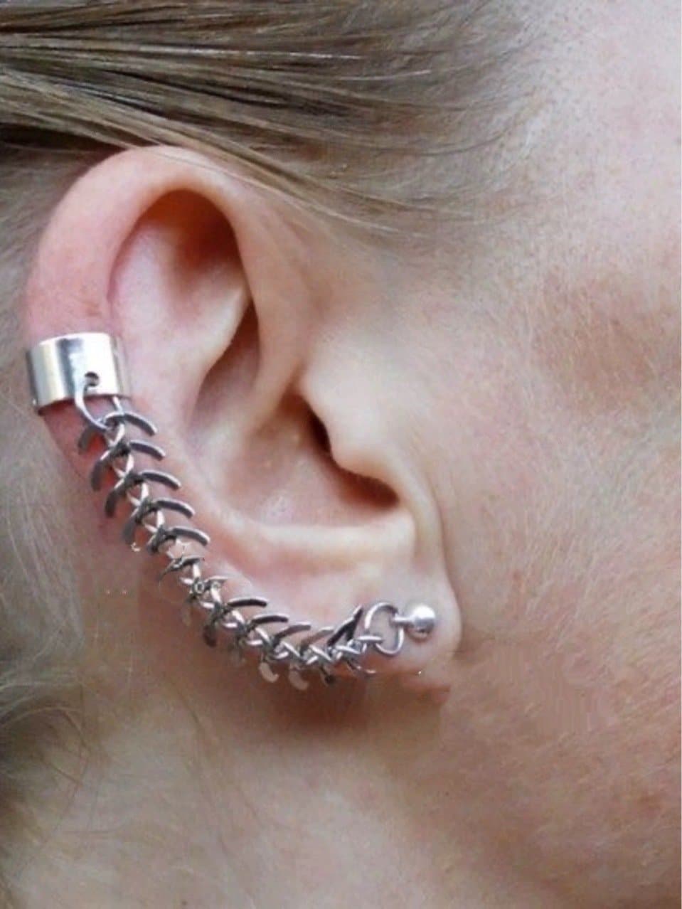 Fishbone decor metal chain silver earring  | Festival Outfits Women