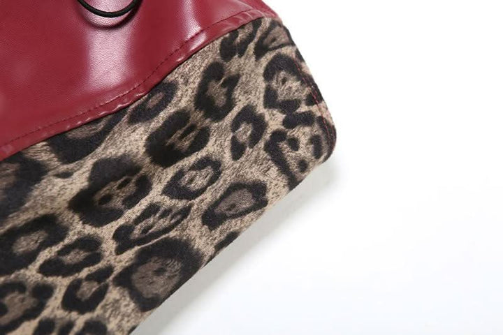 Leopard print lace up PU leather patchwork tube top  | Festival Outfits Women  | Cheetah Print Top