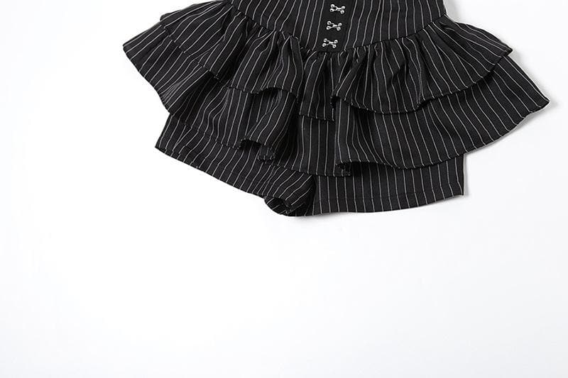 Lace hem striped button ruched cami romper-final-sale