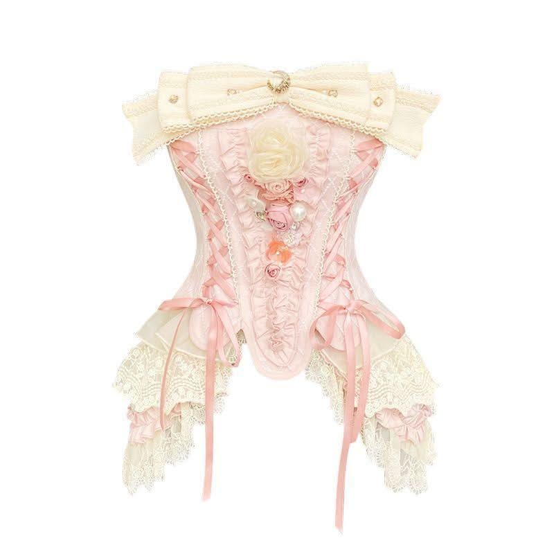 Bowknot flower applique lace hem corset tube top-final-sale