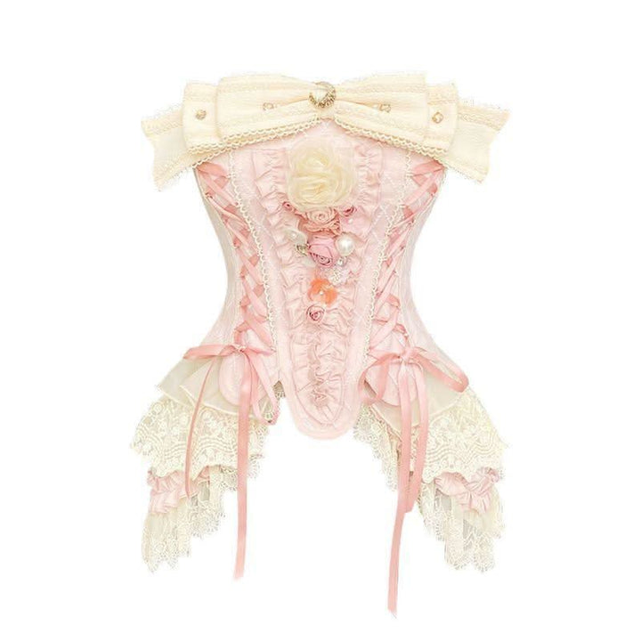Bowknot flower applique lace hem corset tube top-final-sale
