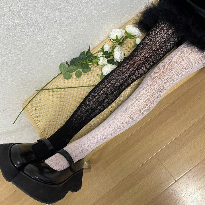 Sheer lace hollow out contrast tights  | Festival Outfits Women