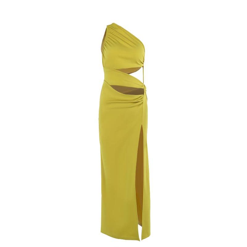 Irregular hollow out slit ruched one shoulder cut out mini dress  | Festival Outfits Women
