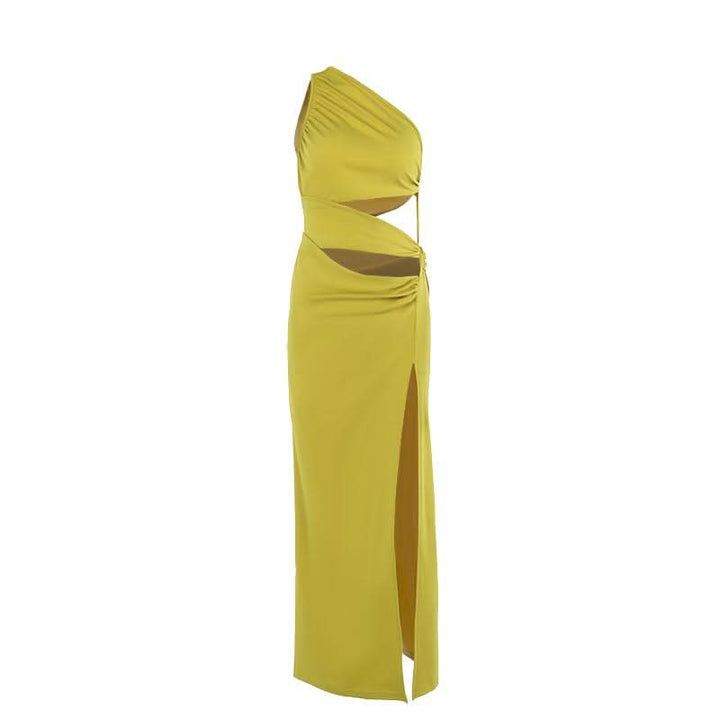 Irregular hollow out slit ruched one shoulder cut out mini dress  | Festival Outfits Women