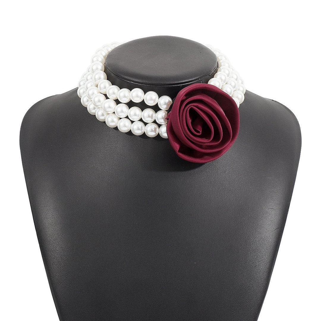 Rose decor faux pearl layered necklace  | Festival Outfits Women