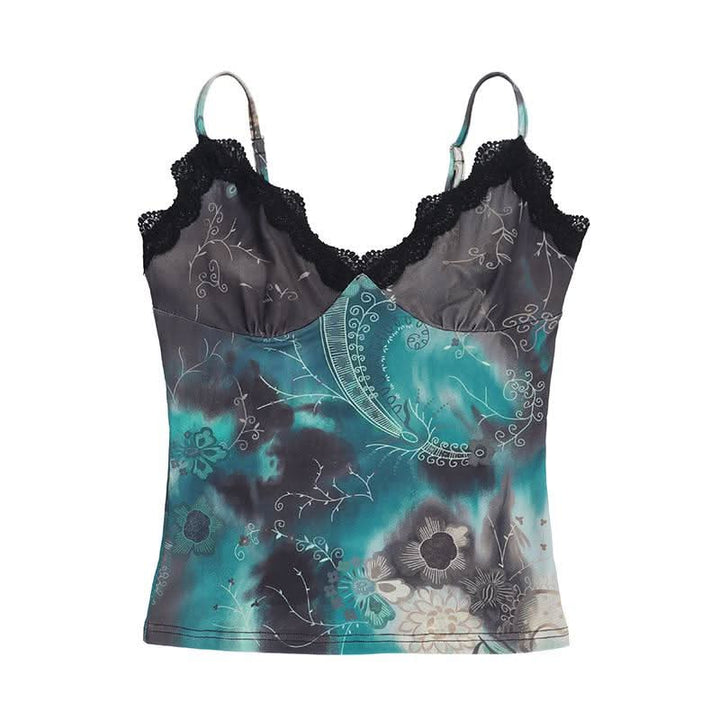 V neck lace hem contrast cami top  | Festival Outfits Women