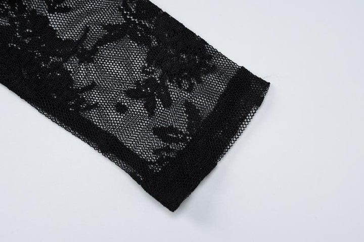 Long sleeve square neck lace patchwork top  | Festival Outfits Women