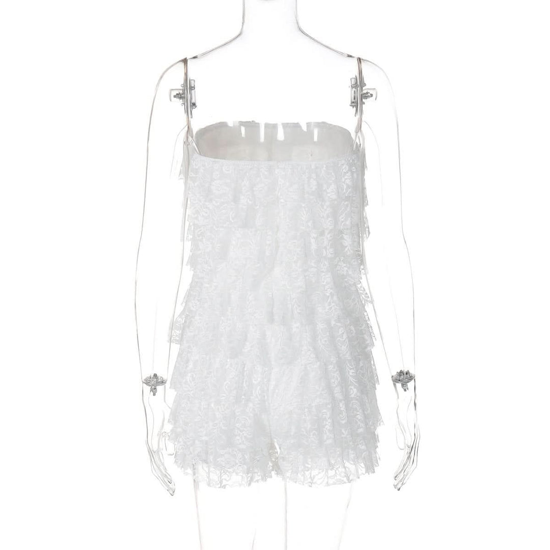 Bowknot lace backless ruffle tube mini dress  | Festival Outfits Women