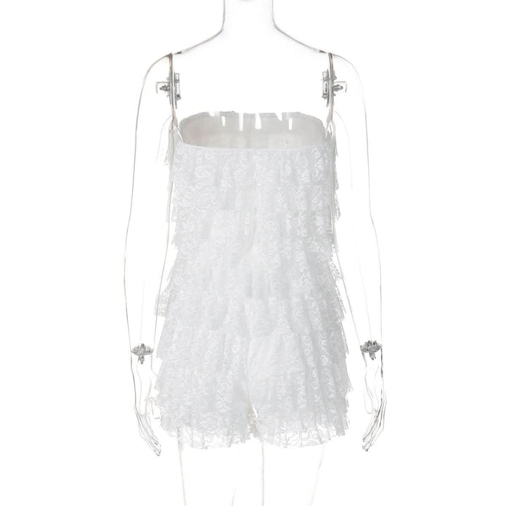 Bowknot lace backless ruffle tube mini dress  | Festival Outfits Women