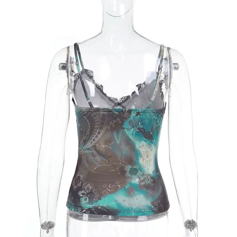 V neck lace hem contrast cami top  | Festival Outfits Women