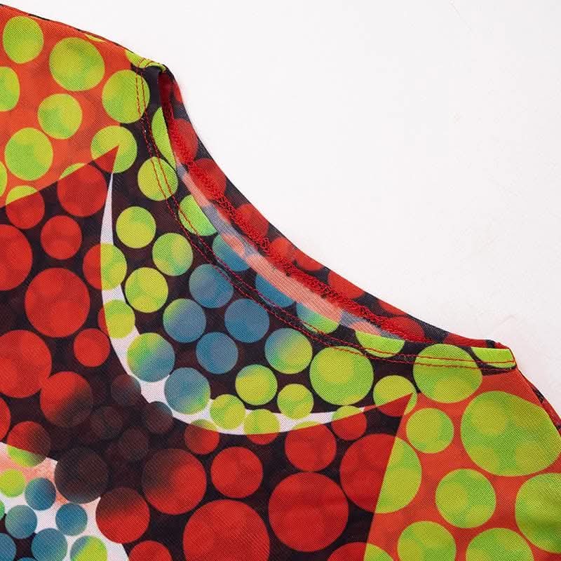 Sheer mesh long sleeve polka dot thermal contrast ruffle 2-way top-final-sale  | Festival Outfits Women