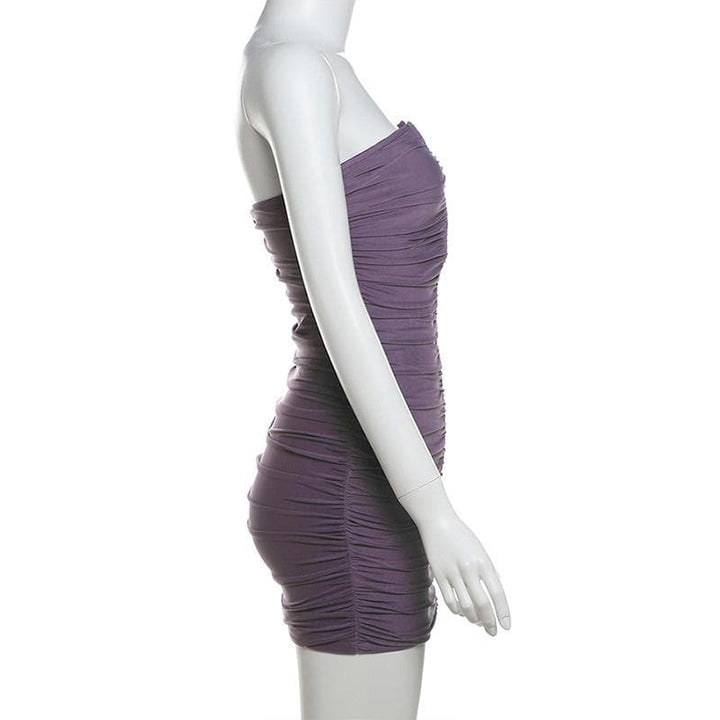 V neck ruched solid mesh tube mini dress  | Festival Outfits Women
