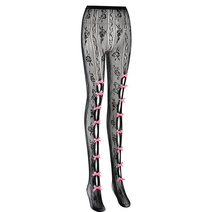 Lace hollow out bowknot contrast tights  | Festival Outfits Women