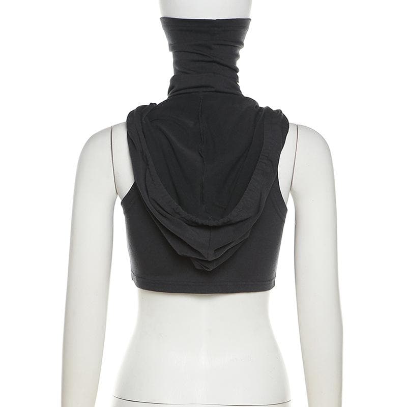 Sleeveless hoodie drawstring cross front ruched top | Kayan Biki na Mata