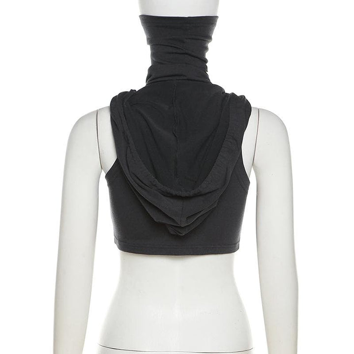 Sleeveless hoodie drawstring cross front ruched top | Kayan Biki na Mata