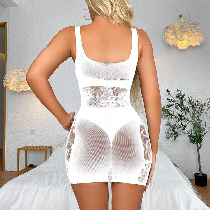 Hollow out rose lace mesh patchwork cami cut out mini dress  | Festival Outfits Women