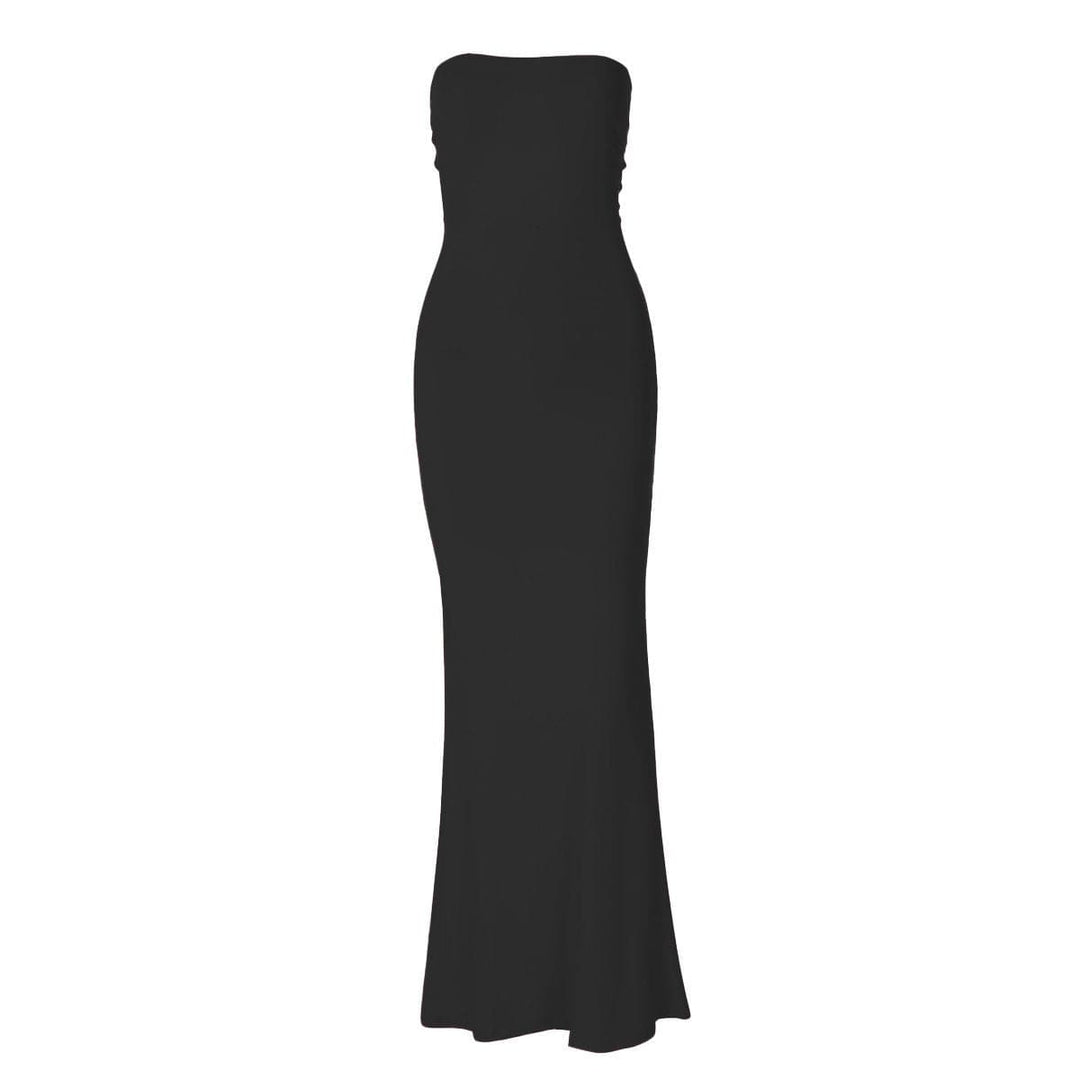 Lace up knotted solid backless tube maxi dress  | Festival Outfits Women