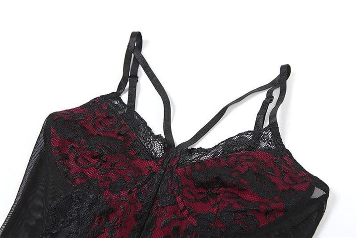 Kayan kwalliya na Patchwork v neck lace contrast bodysuit | Kayan bikin mata