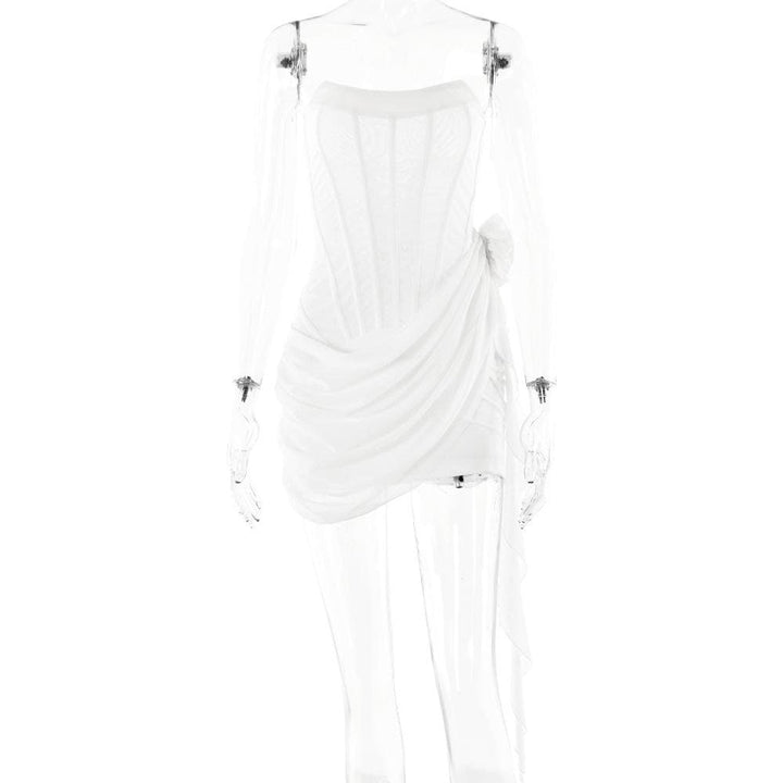 U neck bustier ruffle flower applique tube mini dress  | Festival Outfits Women
