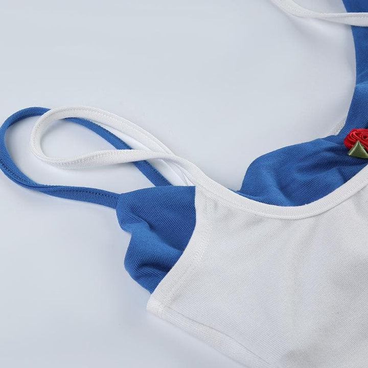 Flower applique ruched 2 piece cami top  | Festival Outfits Women