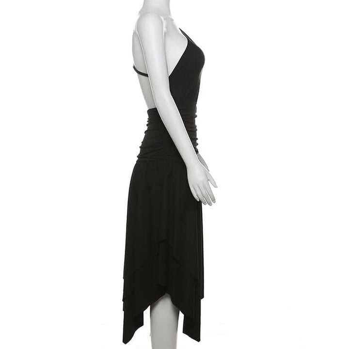 One shoulder hollow out ruched ruffle cut out midi dress-final-sale  | Festival Outfits Women